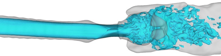 LES of expiration flow in real human larynx