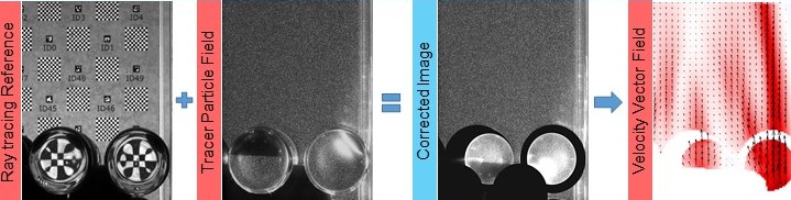 Measurement of flow field in a transparent packing with ray tracing corrected PIV