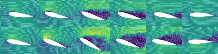 PIV around flexible (top) and rigid (bottom) pitching hydrofoils