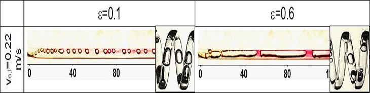 Two-phase flow patterns in a straight or a helical tube